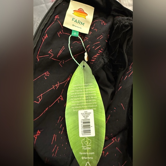 NWT FARM Rio Velvet Embroidered Beaded Puffed Sleeve Maxi Dress in Black Sz S - Picture 11 of 14